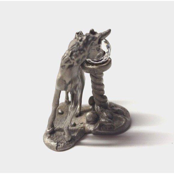 Vtg Cuteri Pewter Unicorn Crystal Ball Figurine Small Curio 1980s Fantasy Whimsy - Picture 5 of 10